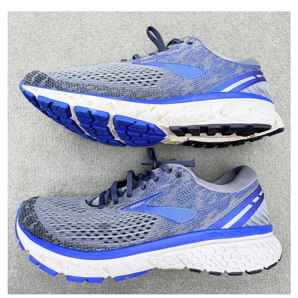 Brooks Ghost 11 Mens Running Shoes Size 12D Grey Blue Mesh Uppers 1102881D006
